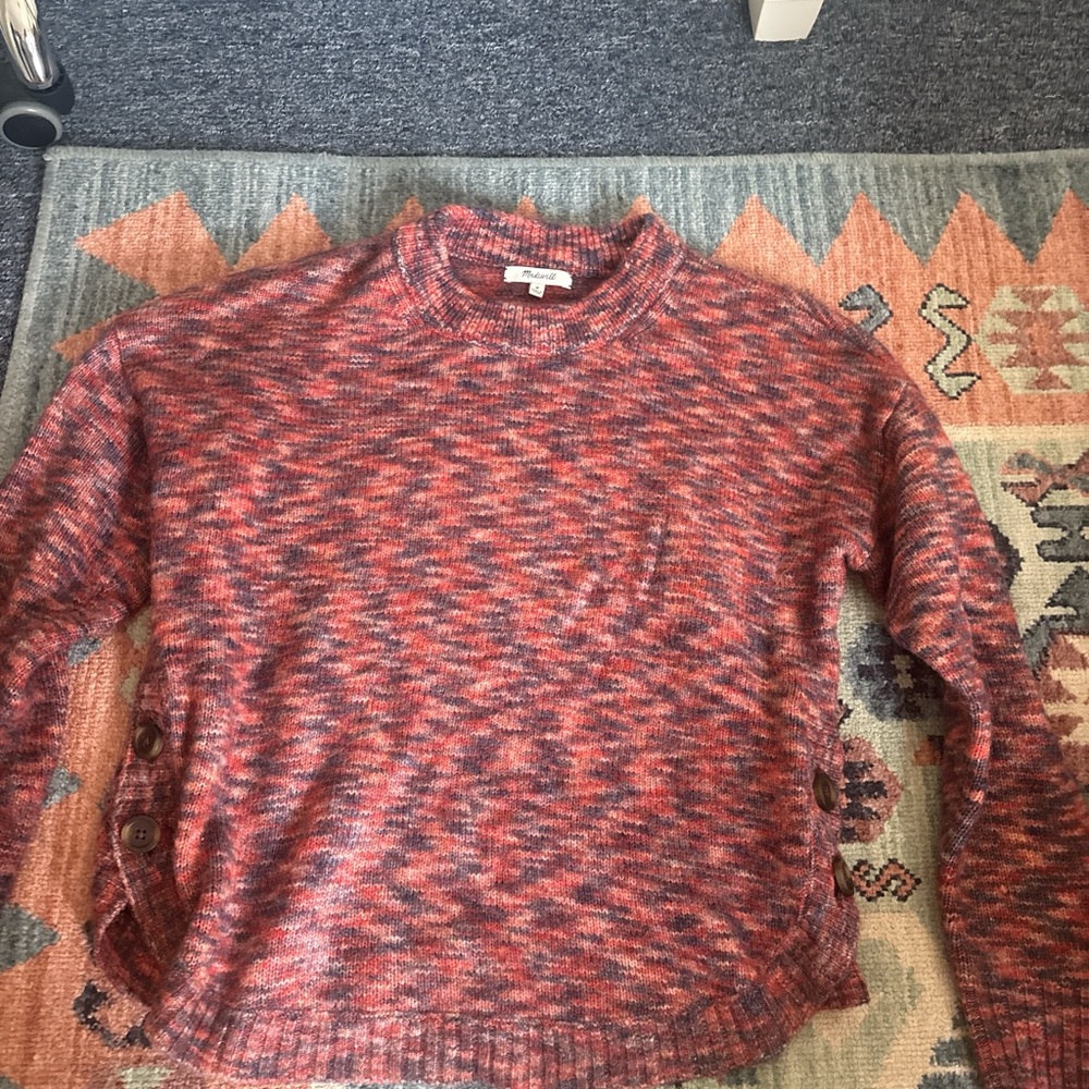 Madewell Women's Red and Purple side button Sweater